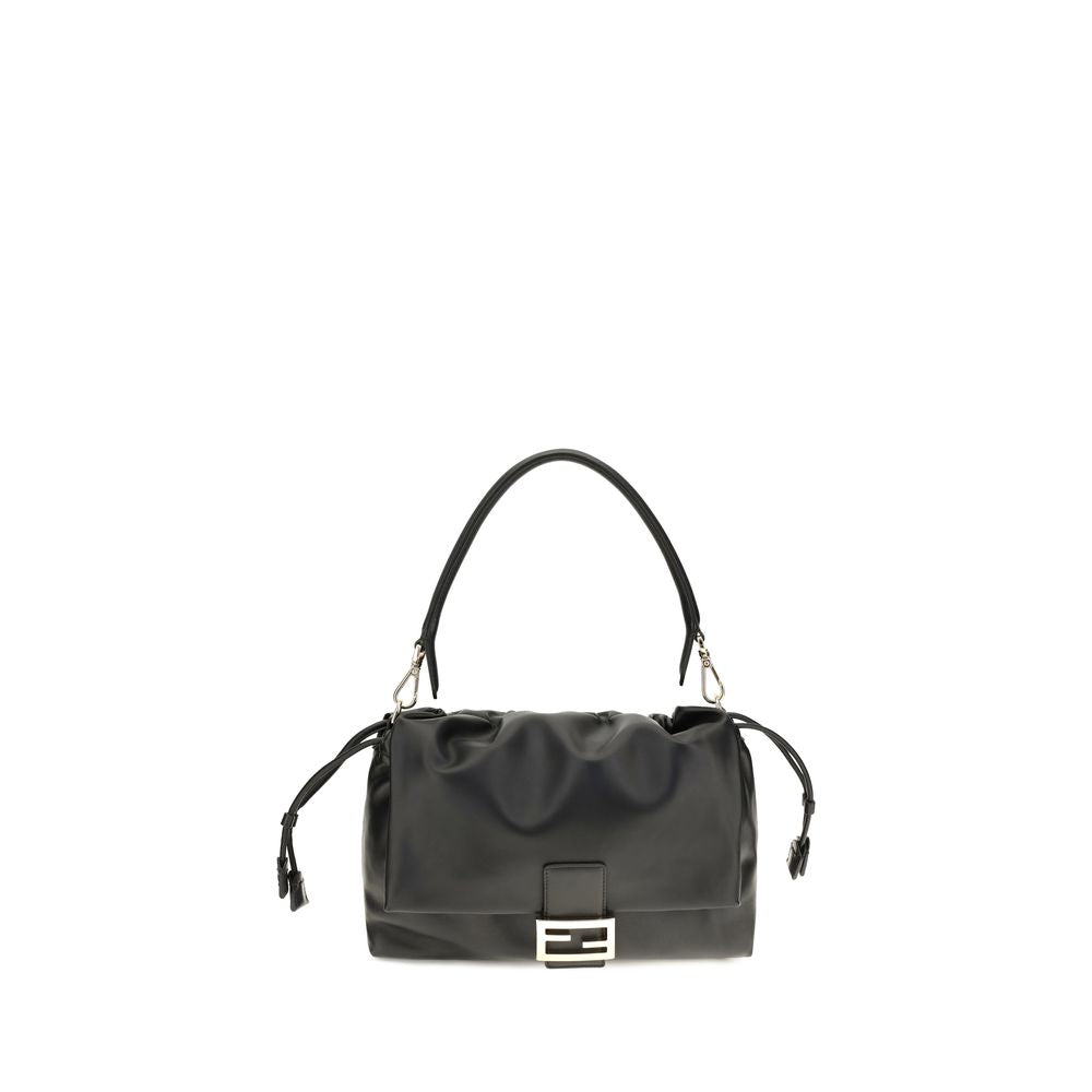 Fendi Baguette Soft Large shoulder bag in black nappa leather with gold FF buckle.