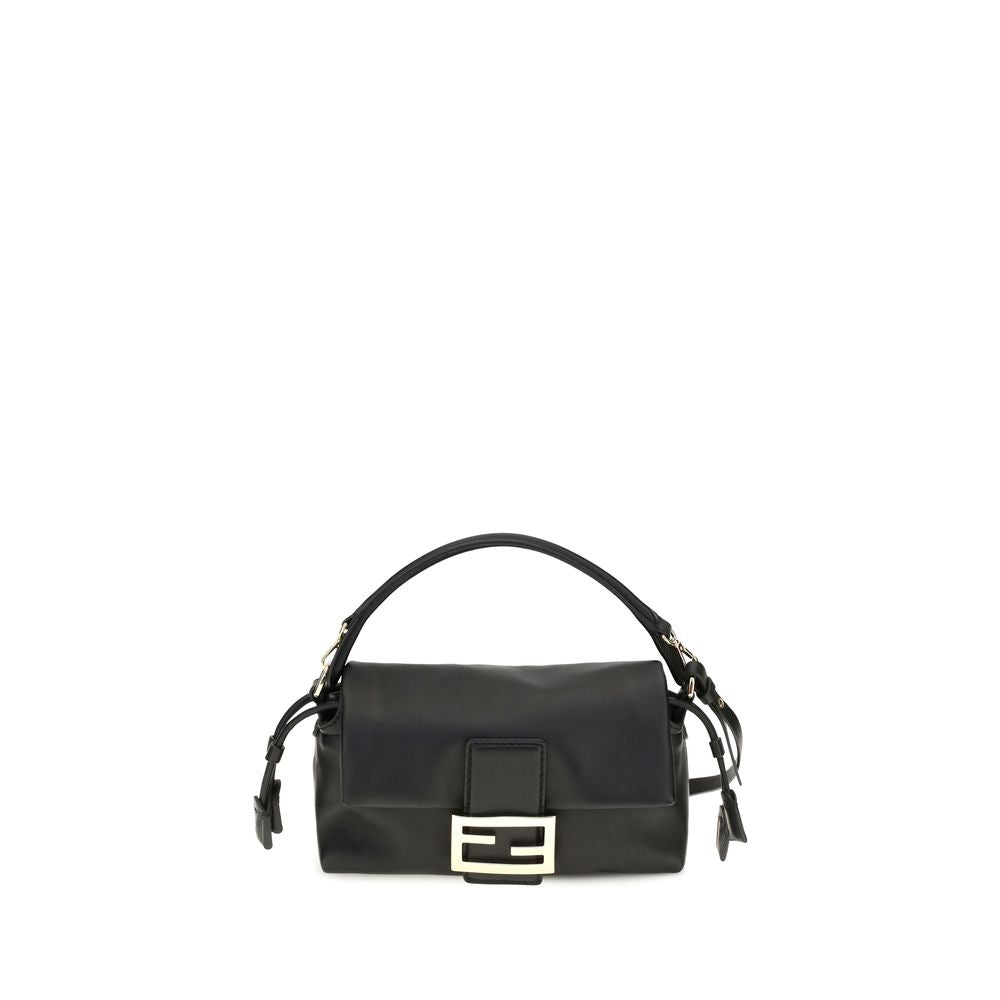 Fendi Baguette Soft Small shoulder bag in black nappa leather with gold FF buckle.