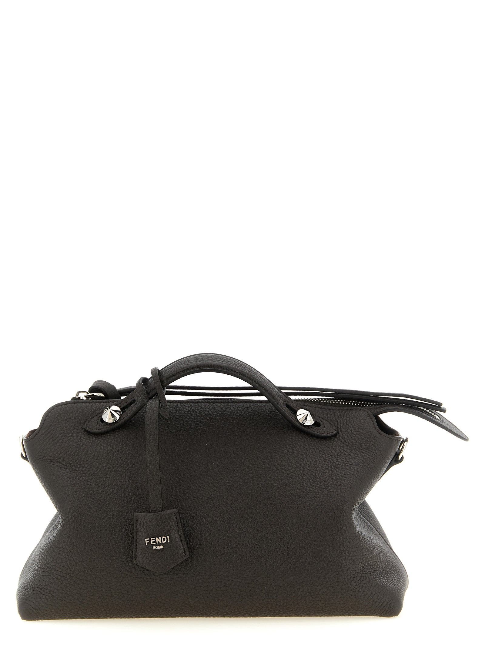 Fendi By The Way Soft Medium Boston bag in ebony brown Cuoio Romano leather with top handles.