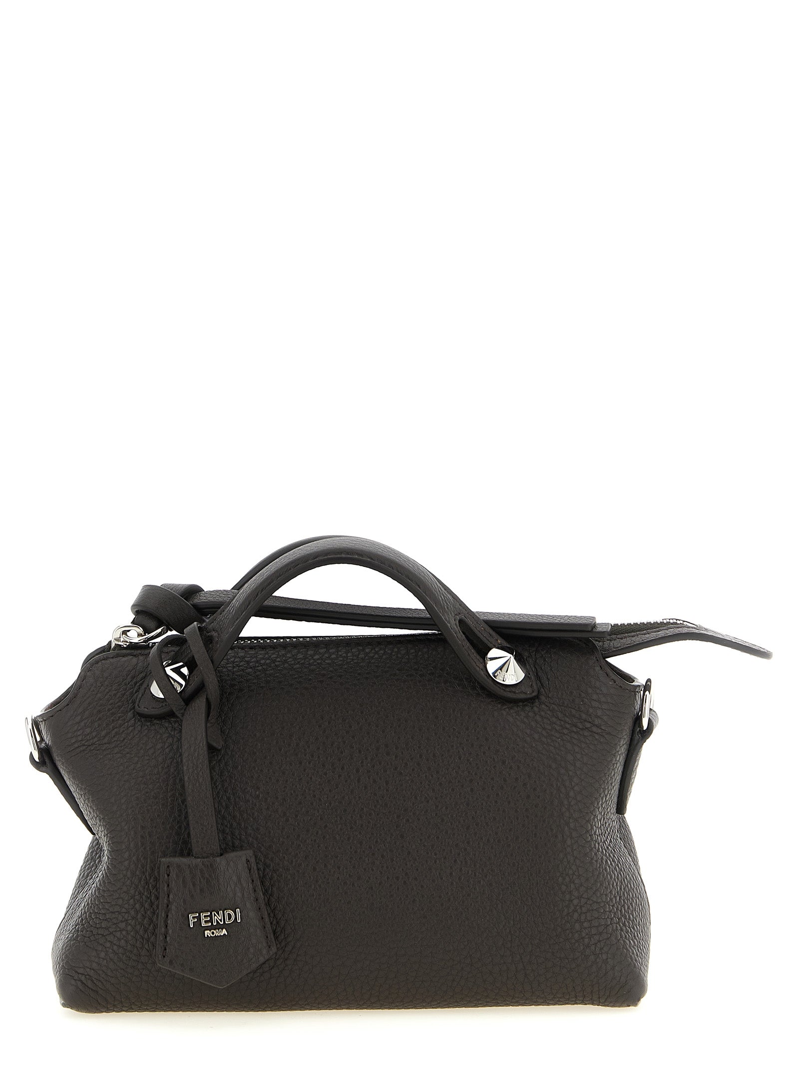 Fendi By The Way Soft Mini Boston bag in ebony brown Cuoio Romano leather with knotted handles.