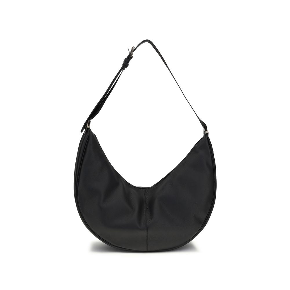 Fendi Melon Large Black crescent-shaped messenger bag in full-grain calfskin with metal FF appliqué, available at The Exclusive Line Singapore.