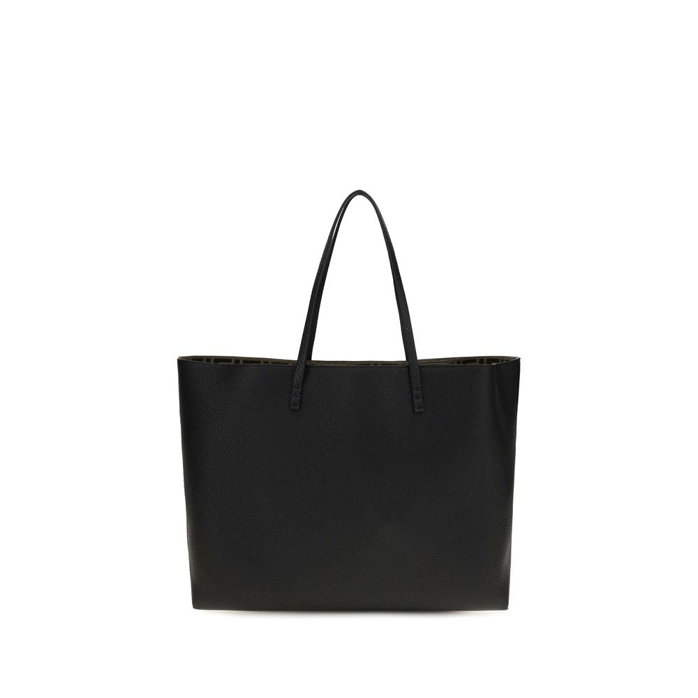 Fendi Roll Medium tote bag in black Cuoio Romano leather with top handles.