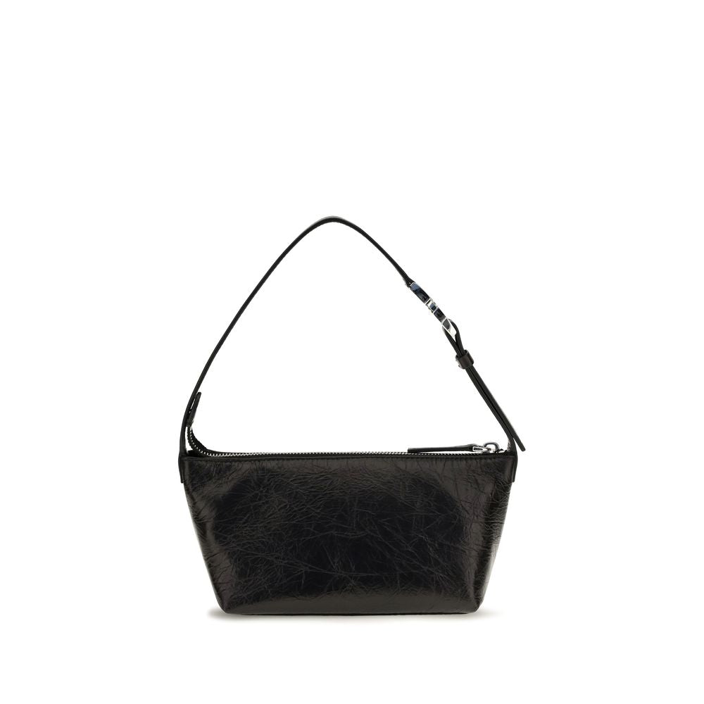 Fendi Vanity Pouch Small in crackled black leather with adjustable FF buckle shoulder strap.
