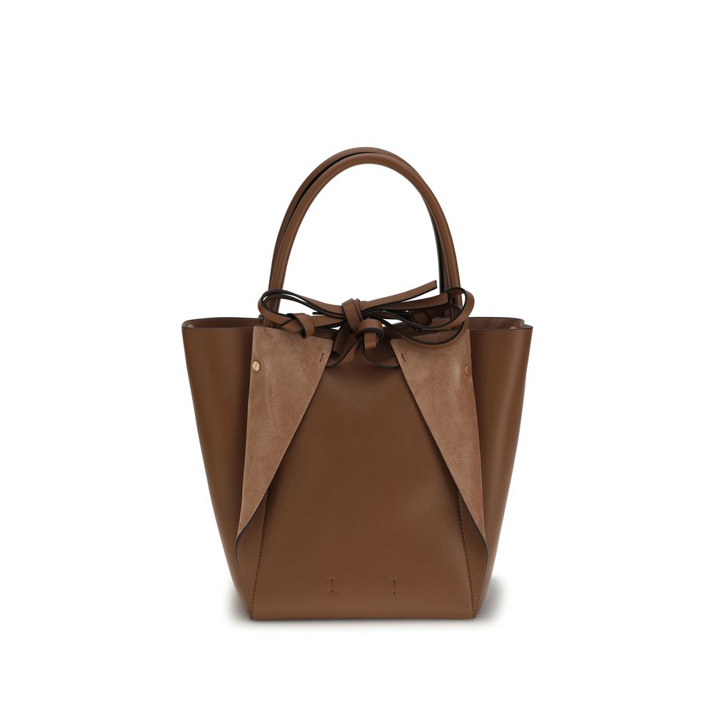 Gabriela Hearst Marija Small Tote in Cognac Nappa Leather with knotted tie detail and suede wings.