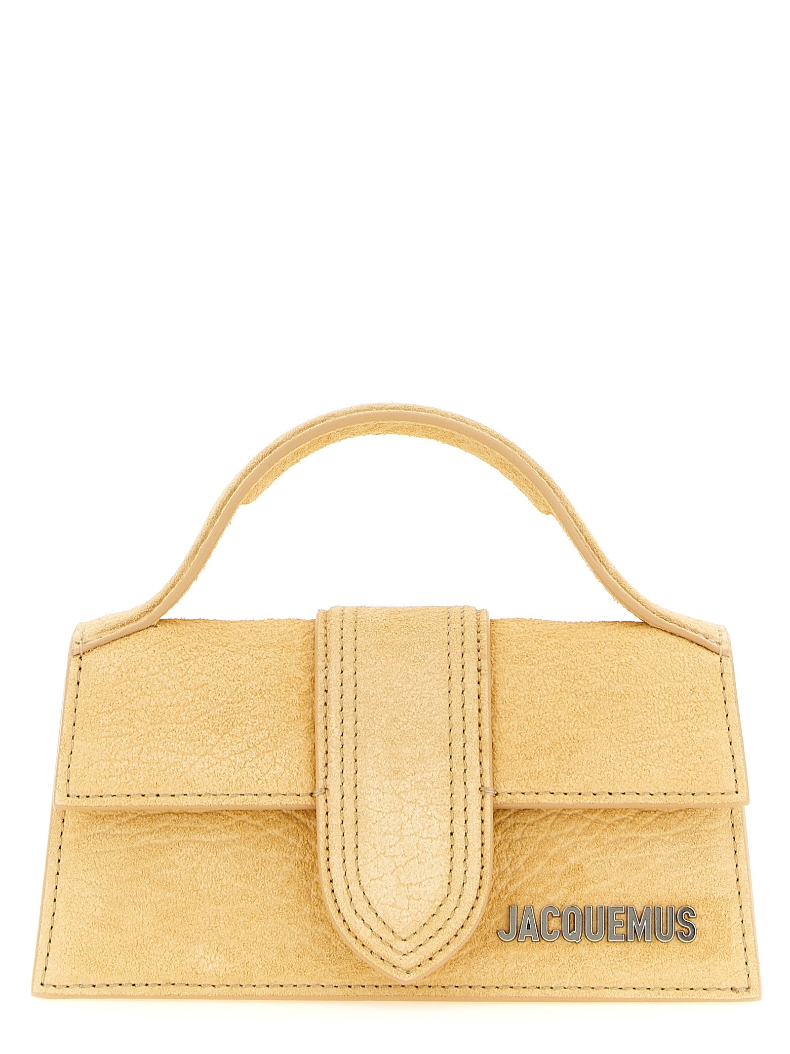 Jacquemus Le Bambino in Dusty Orange elephant embossed leather with gold logo.