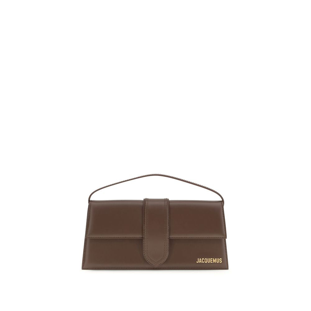 Jacquemus Le Bambino Long brown leather shoulder bag with gold hardware.