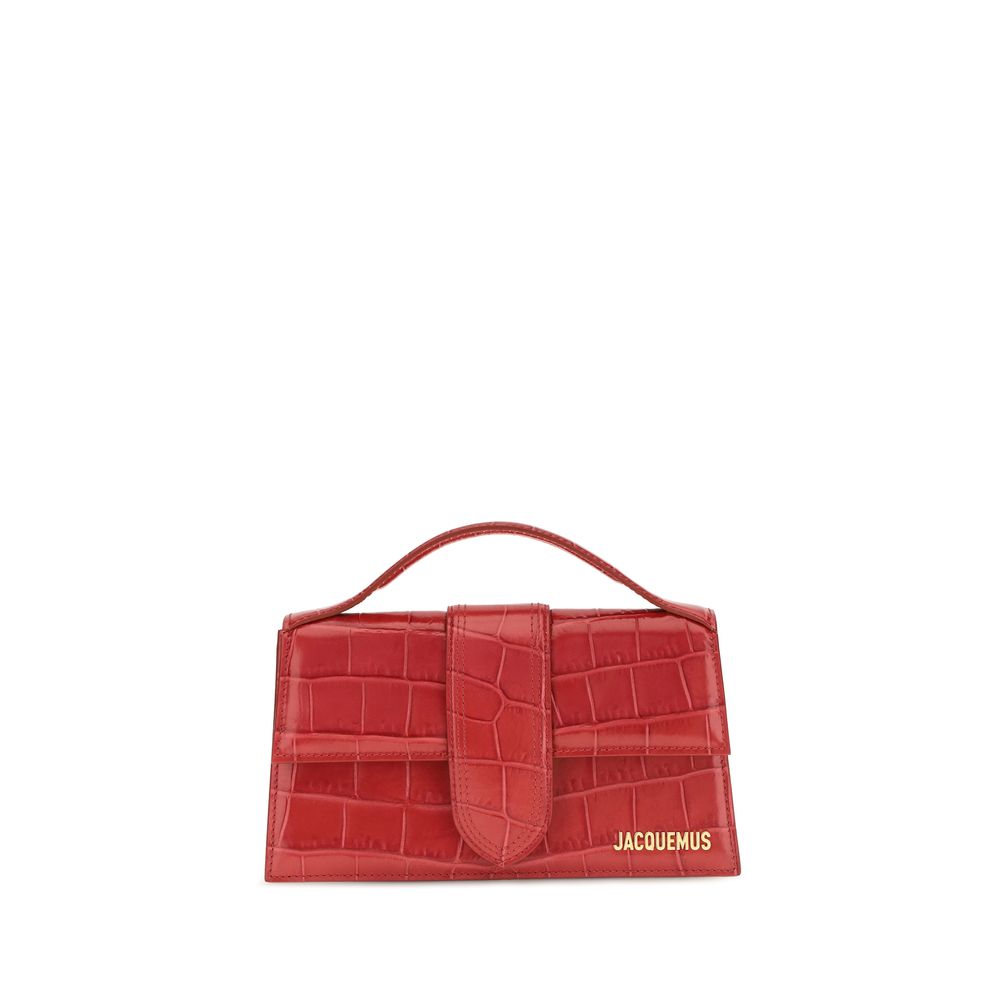 Jacquemus Le Grand Bambino red crocodile-embossed leather crossbody bag with gold hardware.