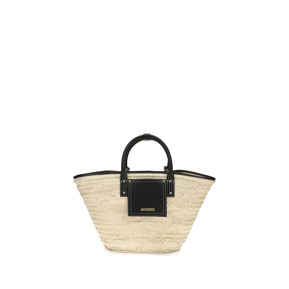 Jacquemus Le Panier Soli in black leather and handwoven straw. Artisanal Moroccan craft. Save 10%. Free SG-wide shipping from The Exclusive Line.