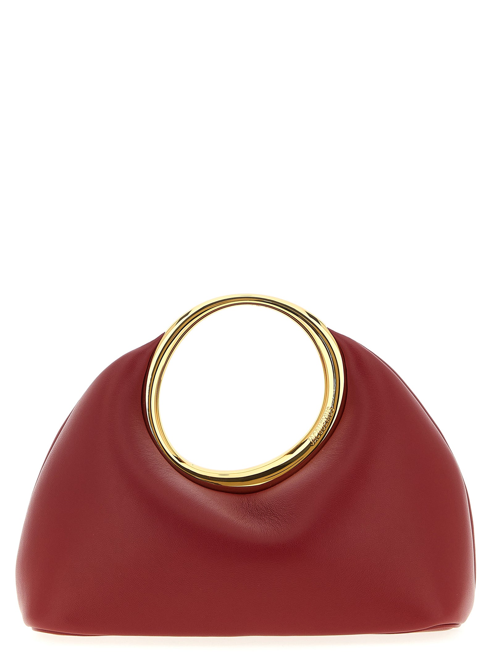 Jacquemus Le Petit Calino red nappa leather mini ring handbag with engraved handle.