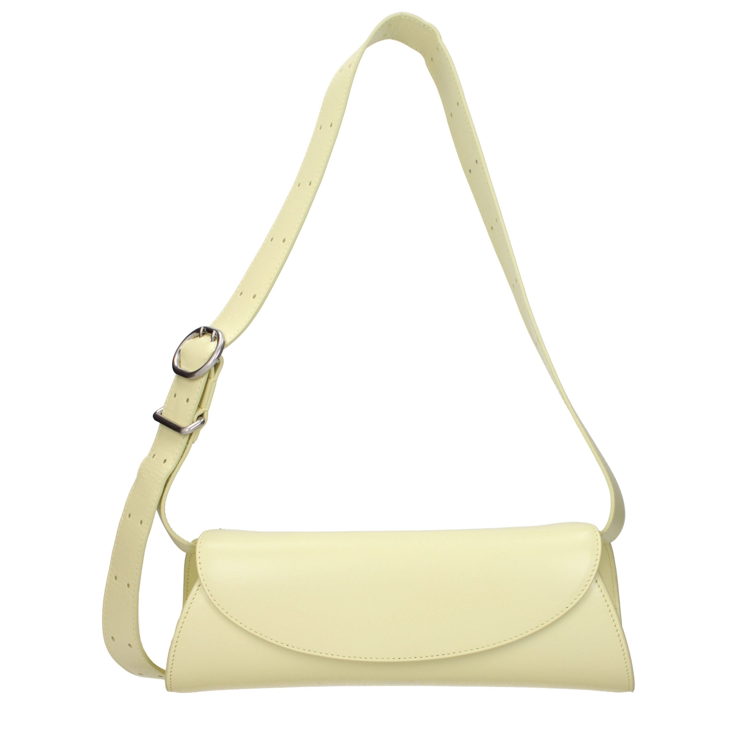 Jil Sander Cannolo Small Bag in light yellow calf leather showing its signature cylindrical shape.