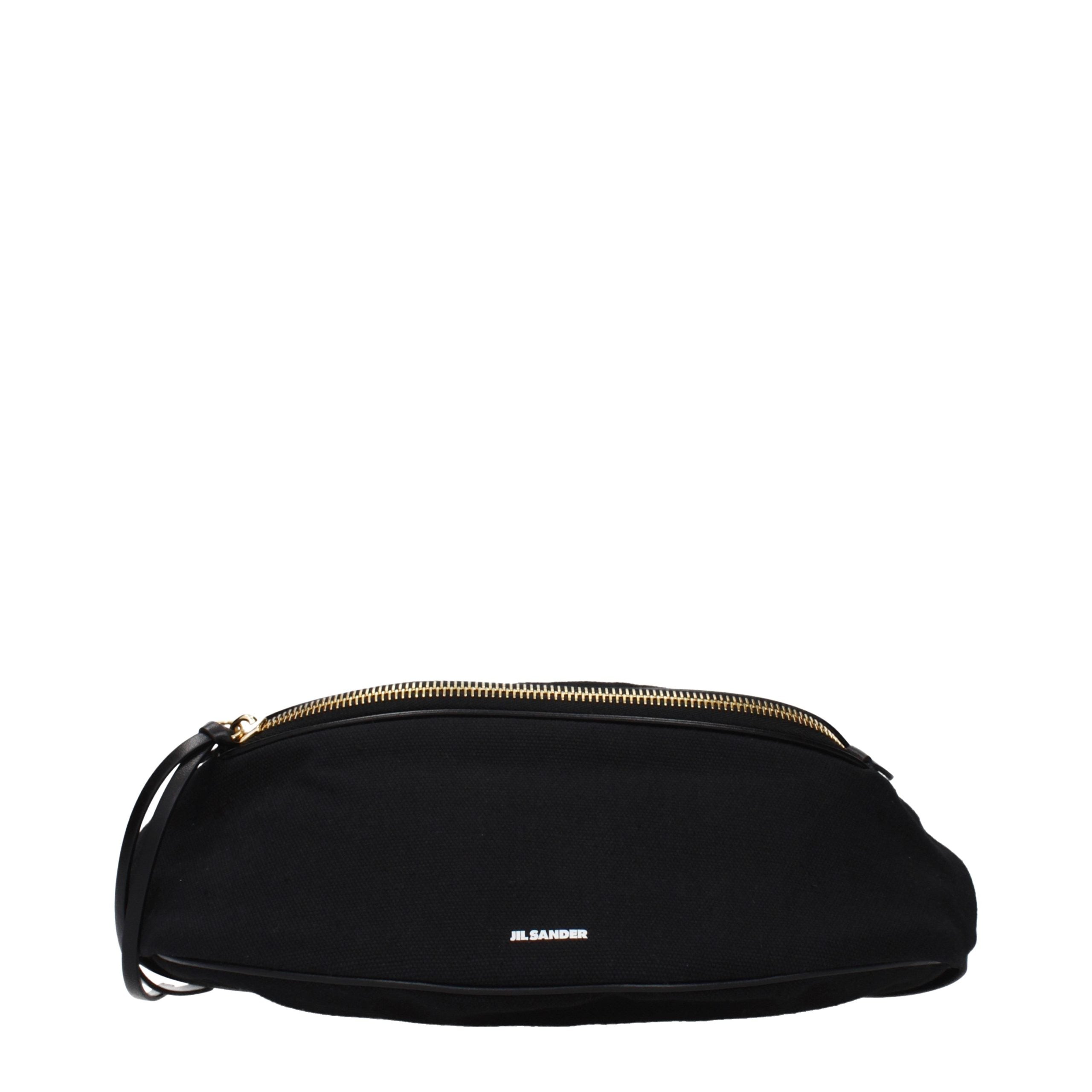 Jil Sander Moon Belt Bag in black durable fabric and leather with curved architectural silhouette.