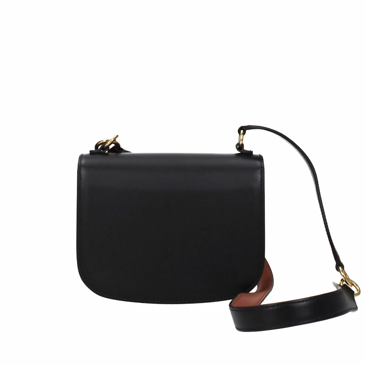 Back view of Jil Sander Tangle Rings Bag in smooth black calfskin leather.