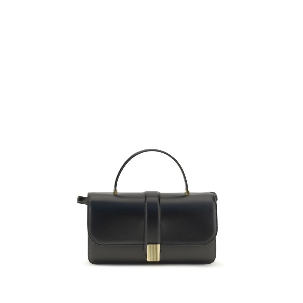 Khaite Blake Top Handle Bag in black box calfskin with 18k gold-plated.