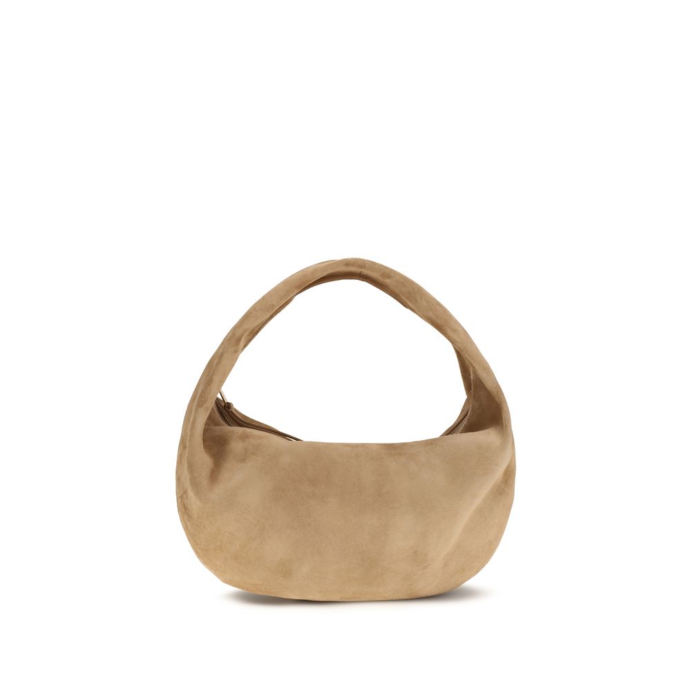 Khaite Olivia Medium Hobo Bag in Goldenrod yellow cashmere suede with integrated shoulder strap and nappa leather lining.