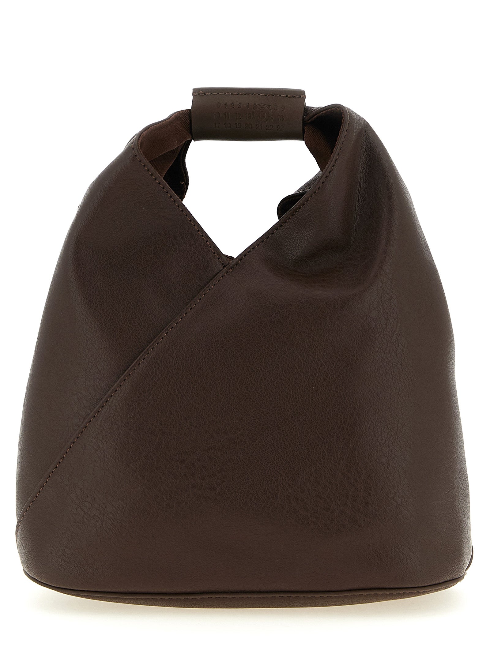MM6 Maison Margiela Japanese Crossbody Bag in brown featuring embossed logo top handle and adjustable crossbody strap