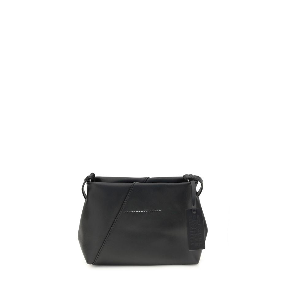MM6 Maison Margiela Japanese Folded Shoulder Bag in black soft calf leather with zip closure and adjustable strap.