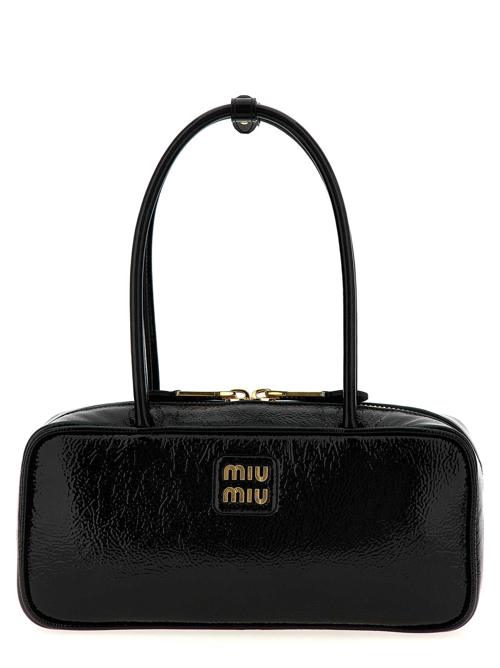 Miu Miu Naplak Patent Leather Bag in Black with Gold Hardware