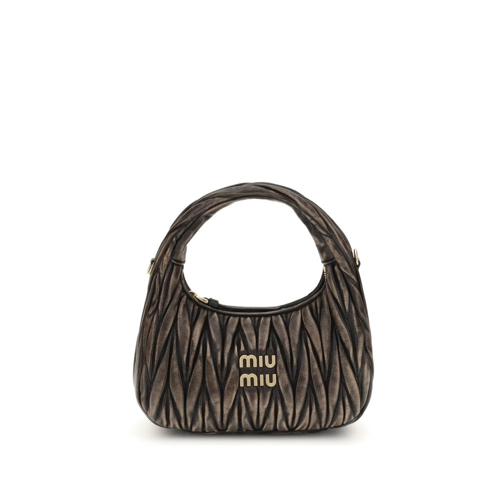 Miu Miu Wander Matelassé Nappa Leather Bag in Coffee Brown with Gold Hardware.