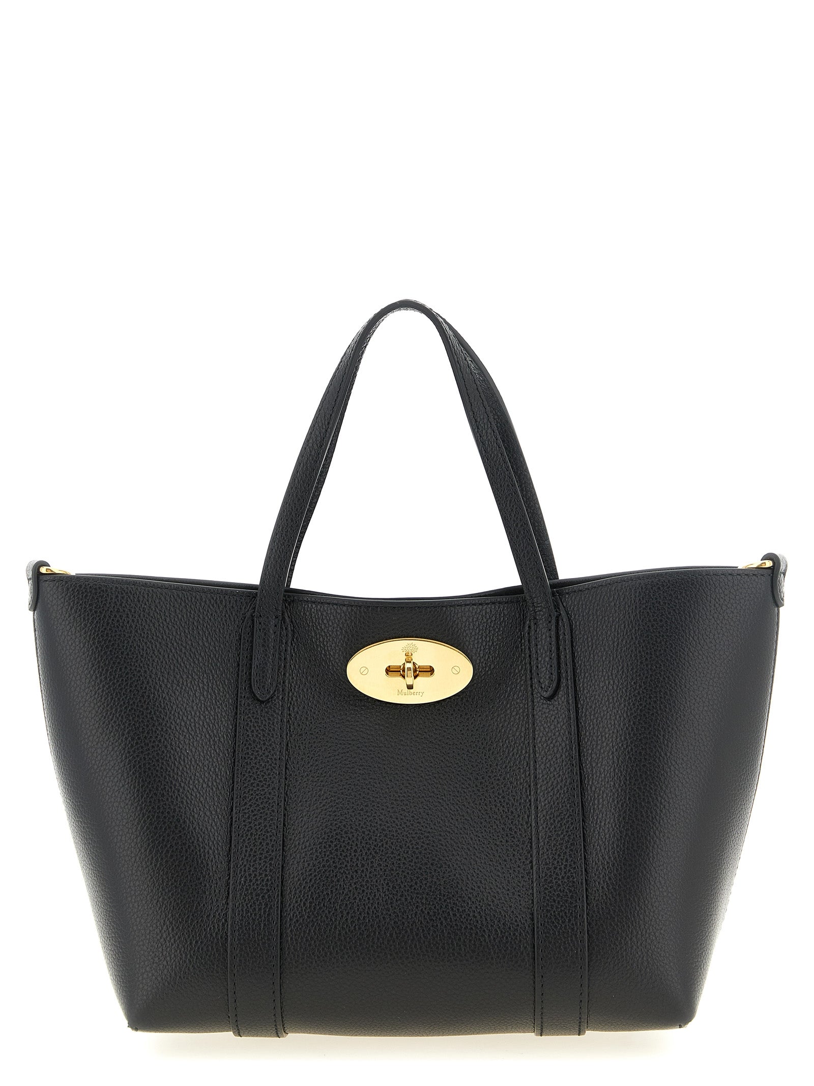Mulberry Bayswater Mini Tote Bag in Black Classic Grain leather featuring signature brass Postman's Lock.