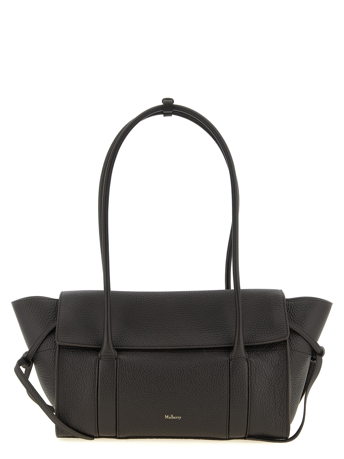 Mulberry Small Soft Bayswater bag in Ebony Heavy Grain leather with side tassel details.