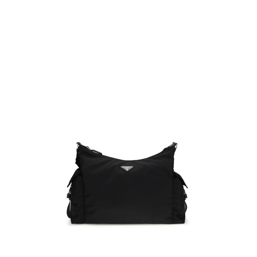 Prada Explore Re-Nylon and leather hobo bag in black with multi-pockets and buckles - The Exclusive Line Singapore