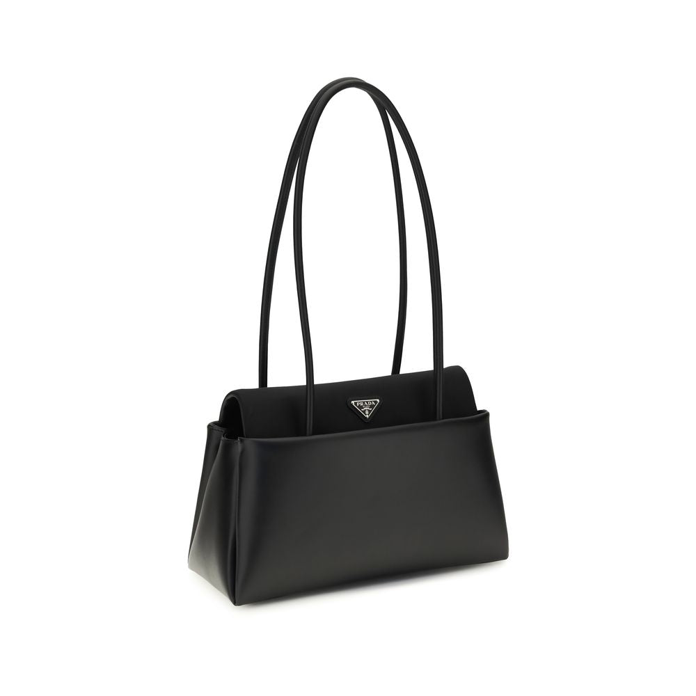 Prada Passage Medium Leather Bag with Re-Nylon Flap - Black
