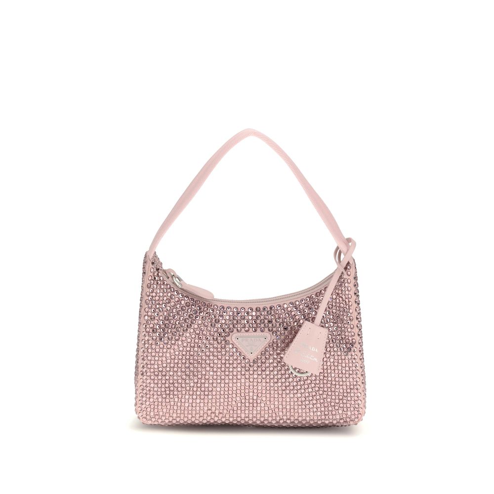 Prada Re-Edition mini satin bag with crystals in Alabaster Pink - The Exclusive Line Singapore