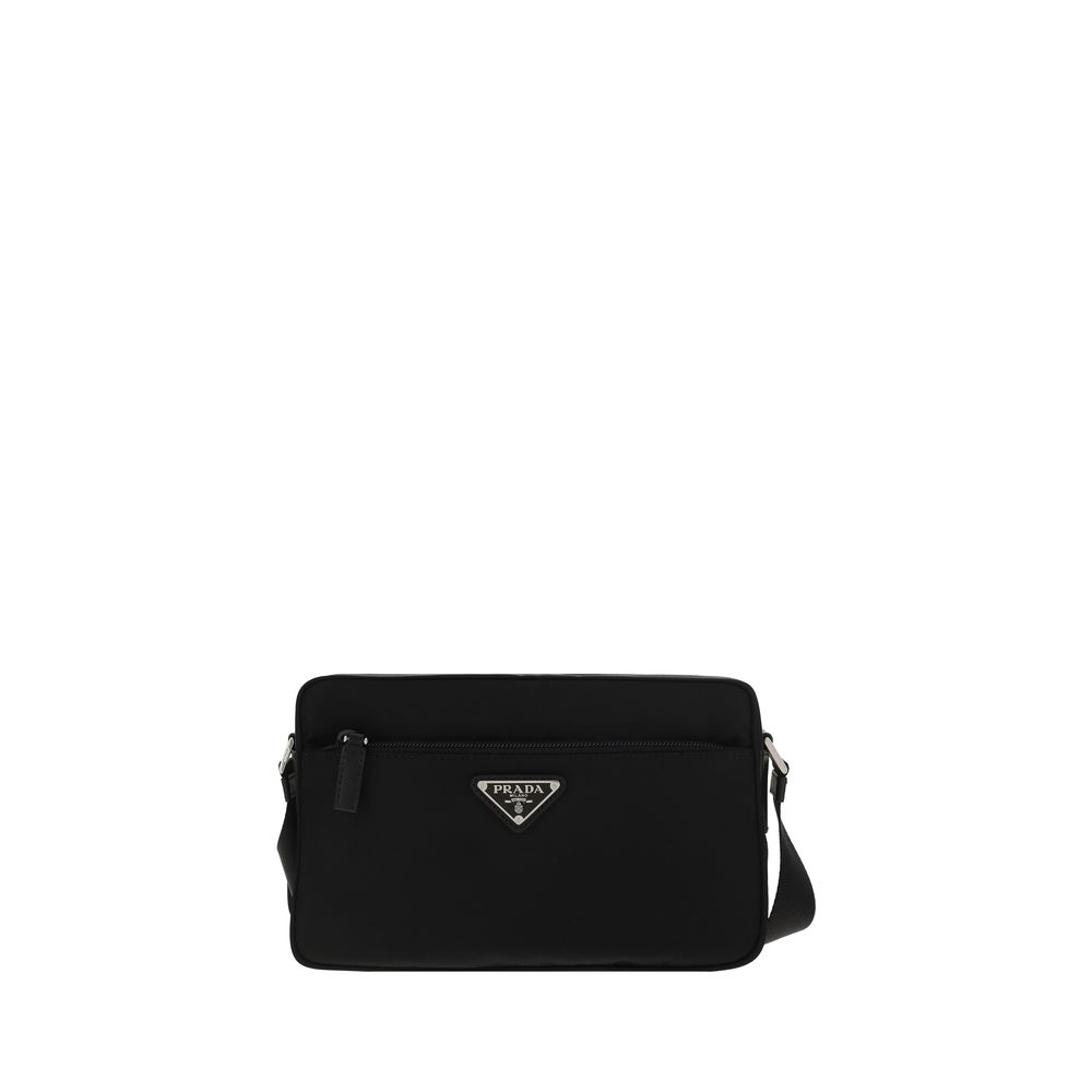 Prada Re-Nylon Shoulder Bag with Front Zip Pocket in Black from The Exclusive Line Singapore.