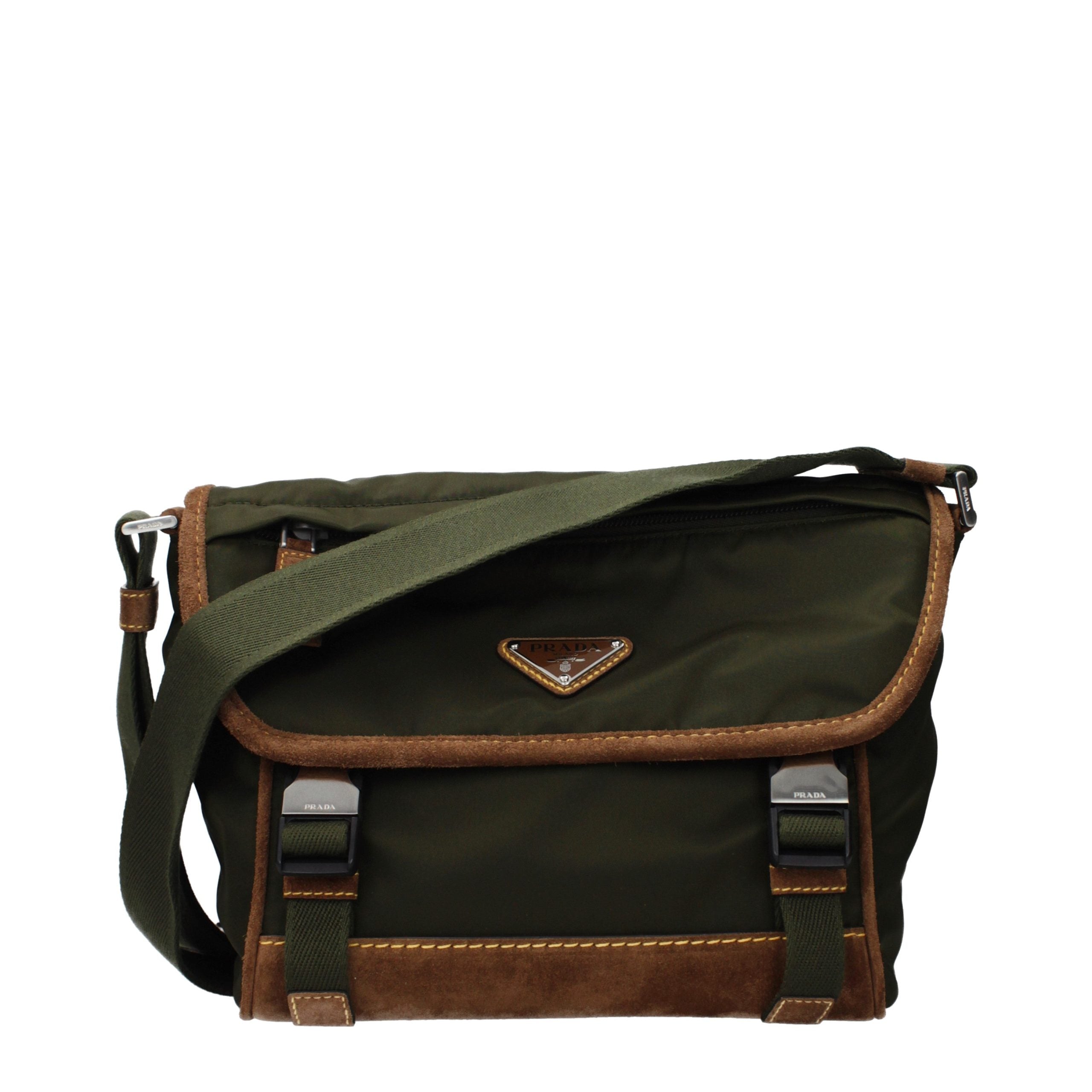 Prada Re-Nylon and Suede Shoulder Bag in Musk Green and Cocoa brown from The Exclusive Line Singapore luxury boutique.