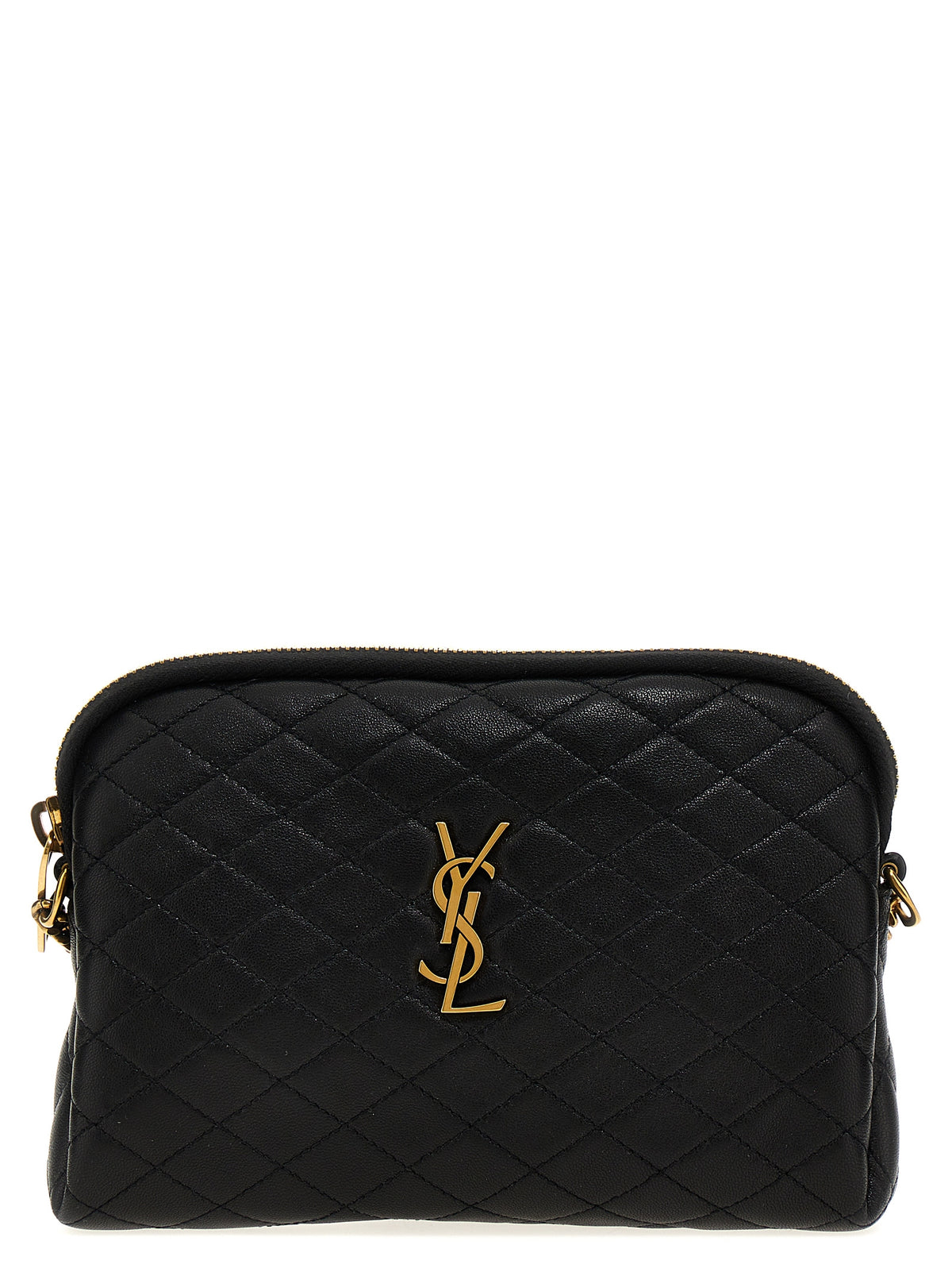Saint Laurent Gaby Zippered Pouch in black quilted lambskin with light bronze Cassandre emblem – The Exclusive Line