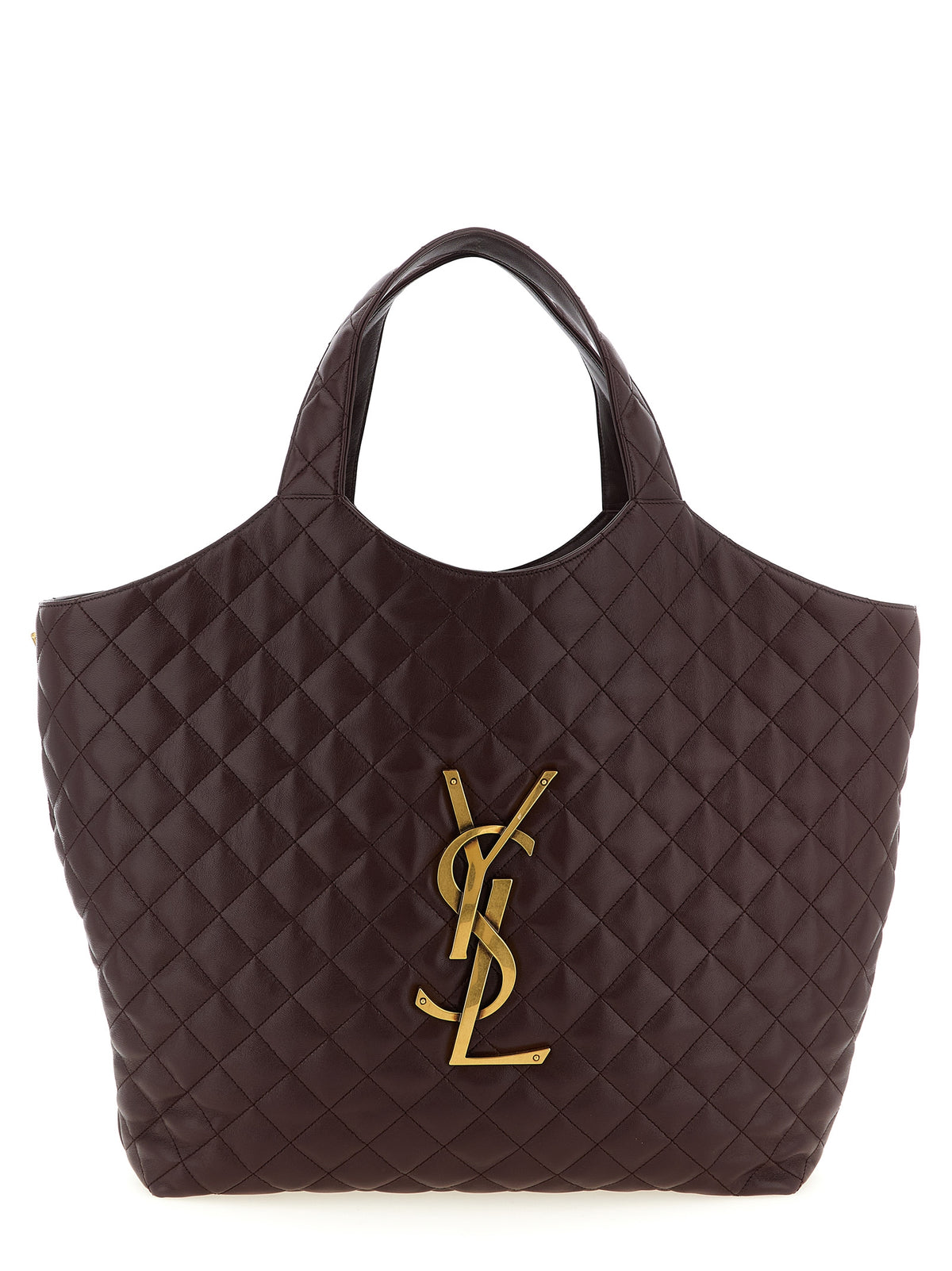 Saint Laurent Icare Maxi Tote in Rouge Cabernet diamond-quilted nappa lambskin with giant bronze Cassandre logo – The Exclusive Line