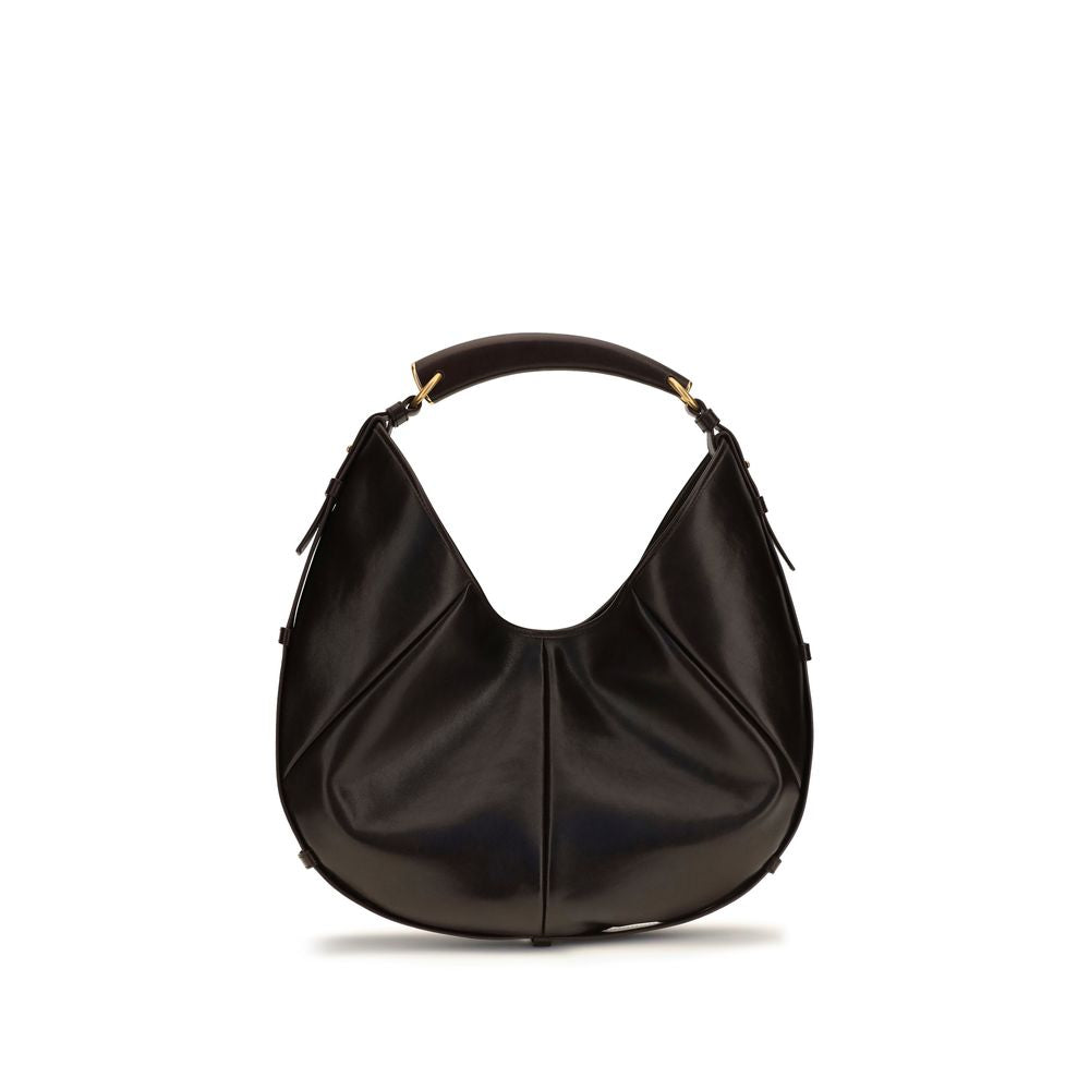 Saint Laurent Mombasa Medium Hobo Bag in Santal Brown calfskin leather with leather-wrapped handle and bronze-tone hardware.
