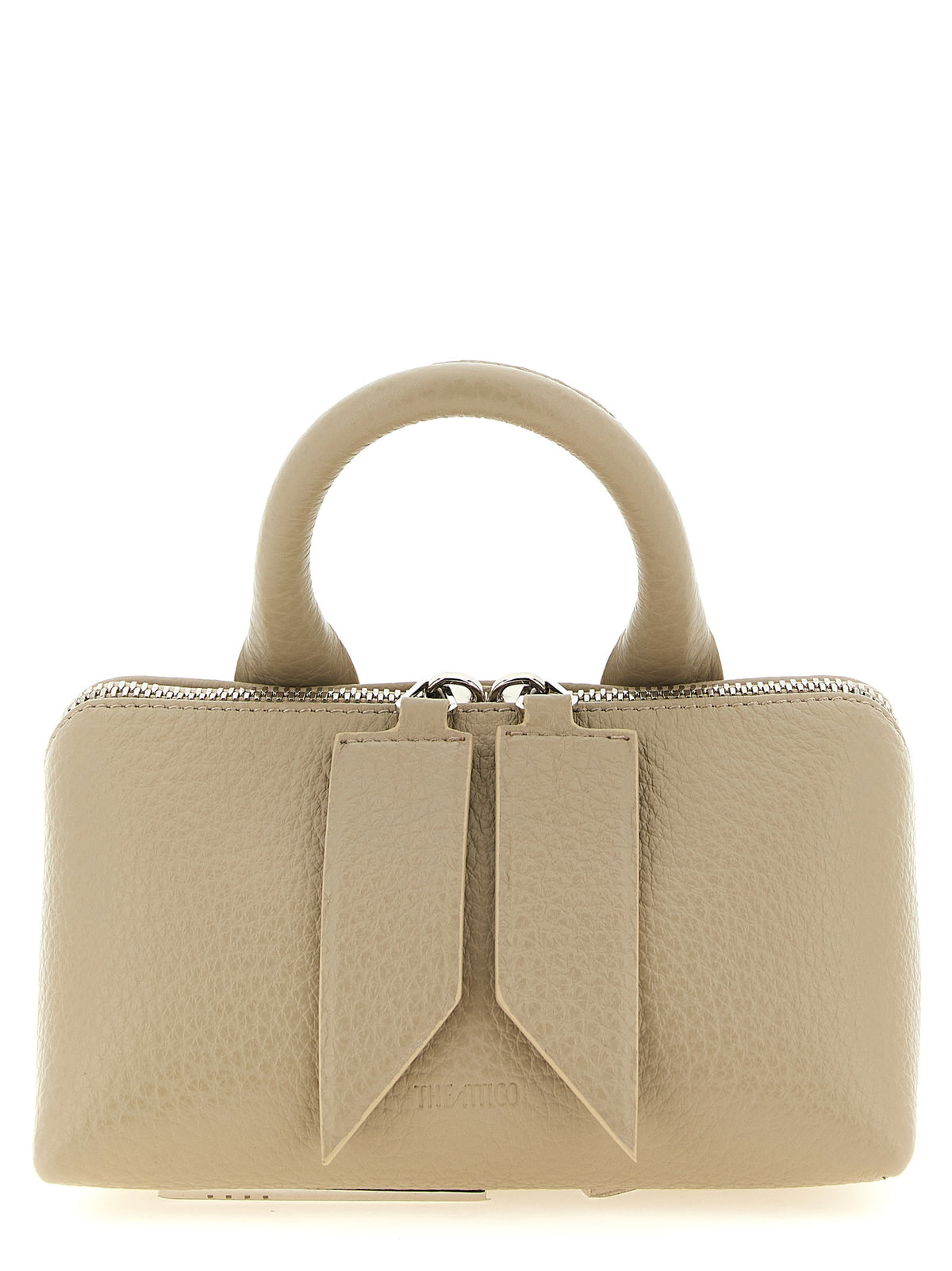 The Attico Friday Mini Bag in textured sand grained leather with top handle and removable strap.