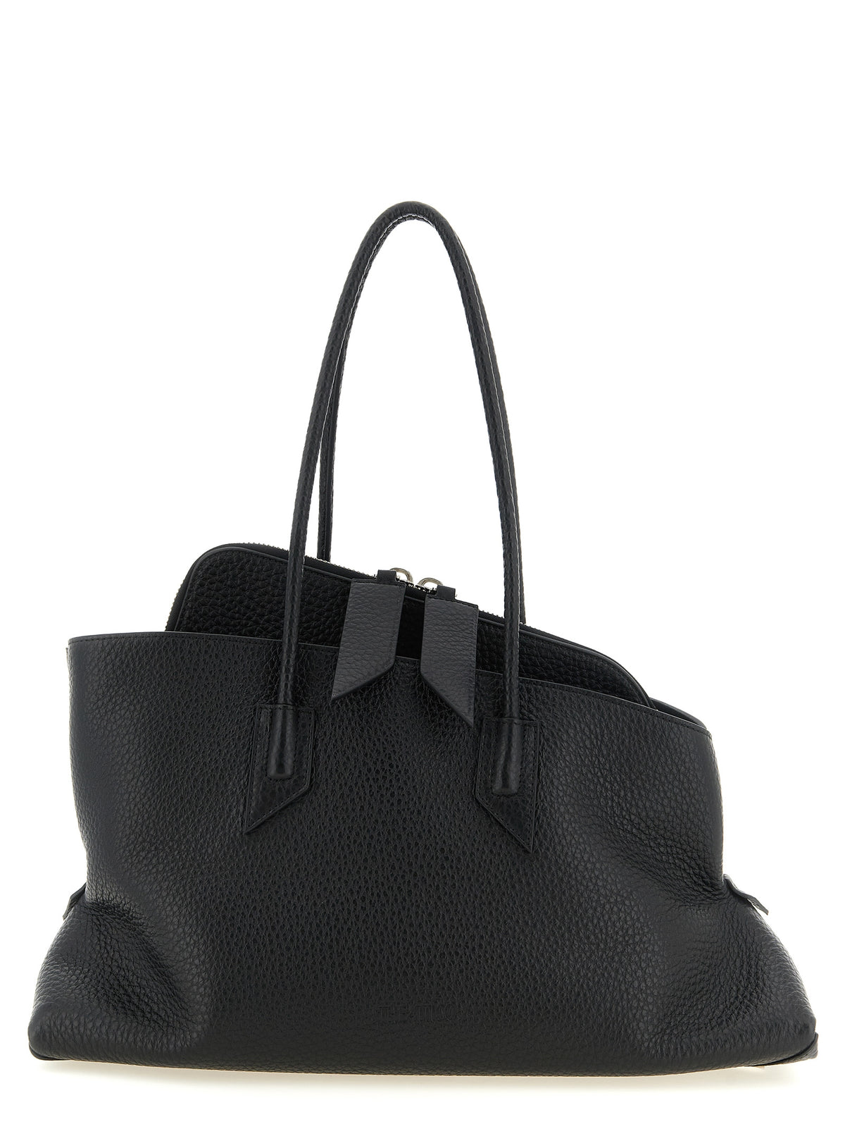 The Attico La Passeggiata Medium Top Handle Bag in textured black grained leather.