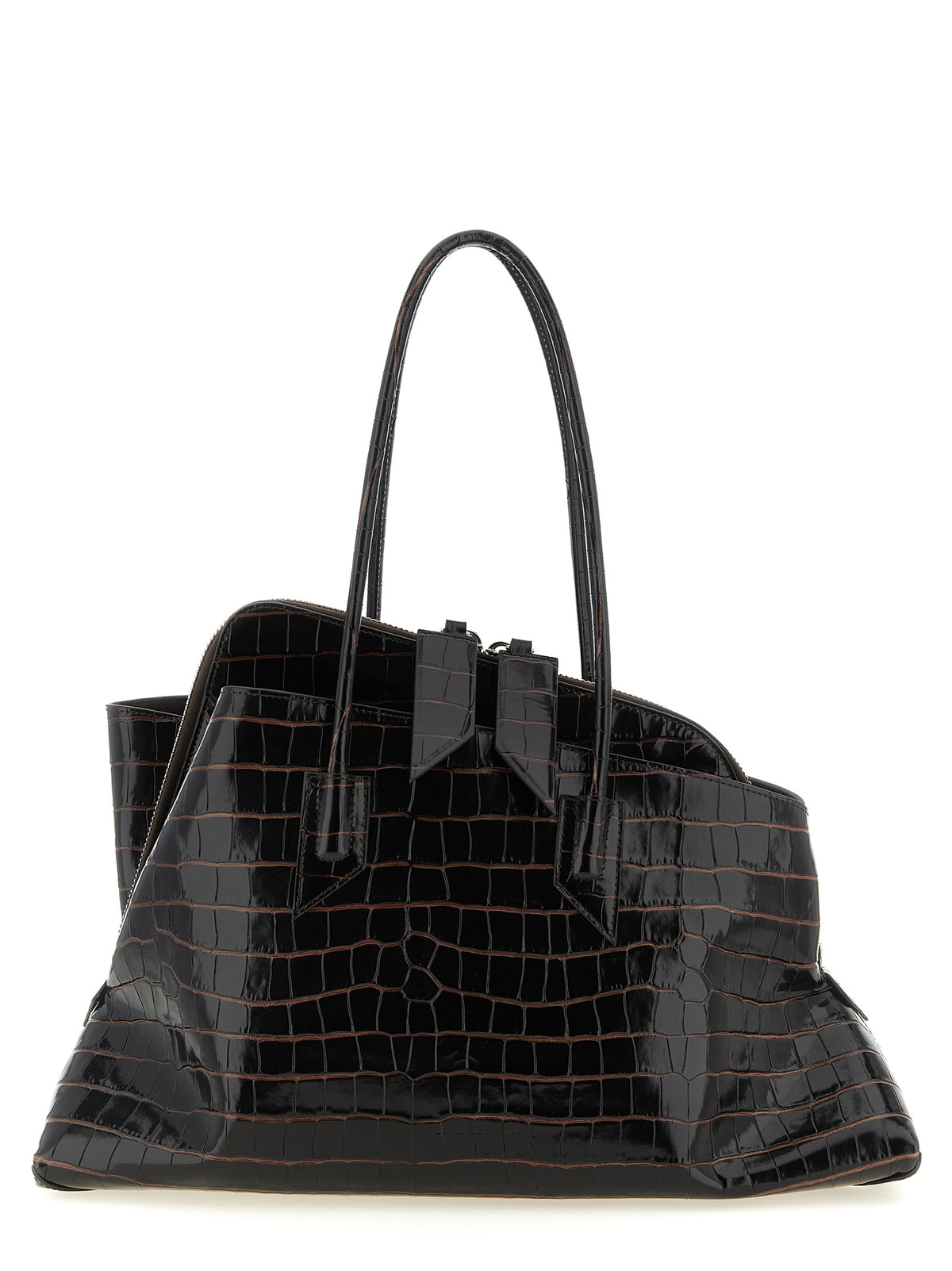 The Attico La Passeggiata Medium Top Handle Bag in coffee croc-embossed calfskin leather.