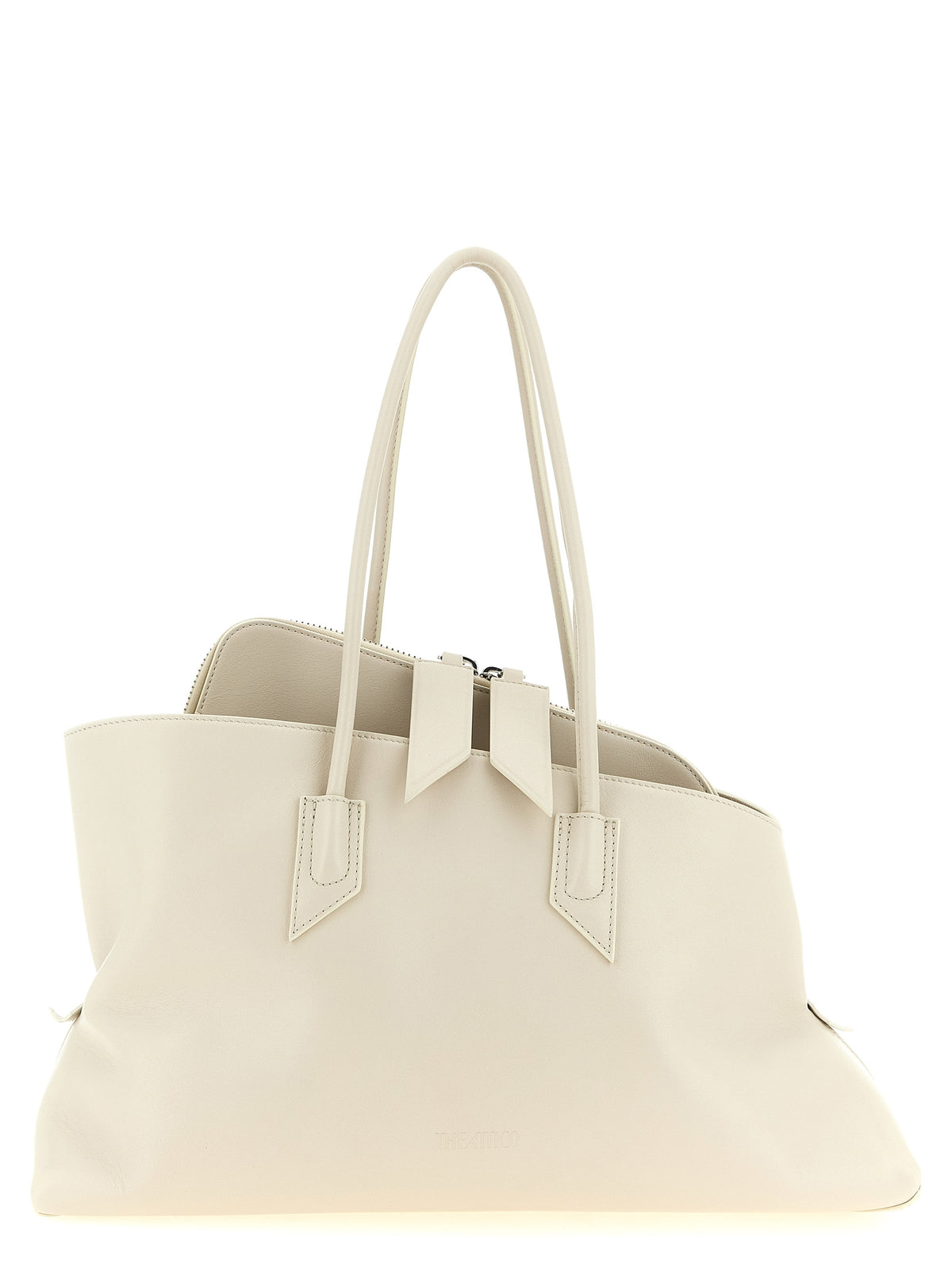 The Attico La Passeggiata Medium Top Handle Bag in supple ice white calfskin leather.