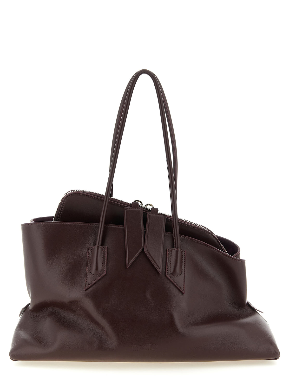 The Attico La Passeggiata Medium Top Handle Bag in smooth viola plum calf leather.