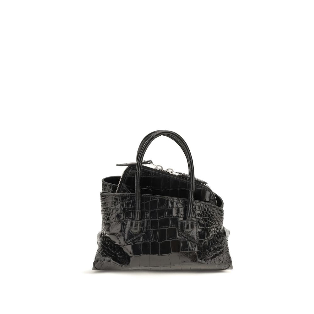 The Attico La Passeggiata Mini Top Handle Bag in embossed black croc-print calf leather.