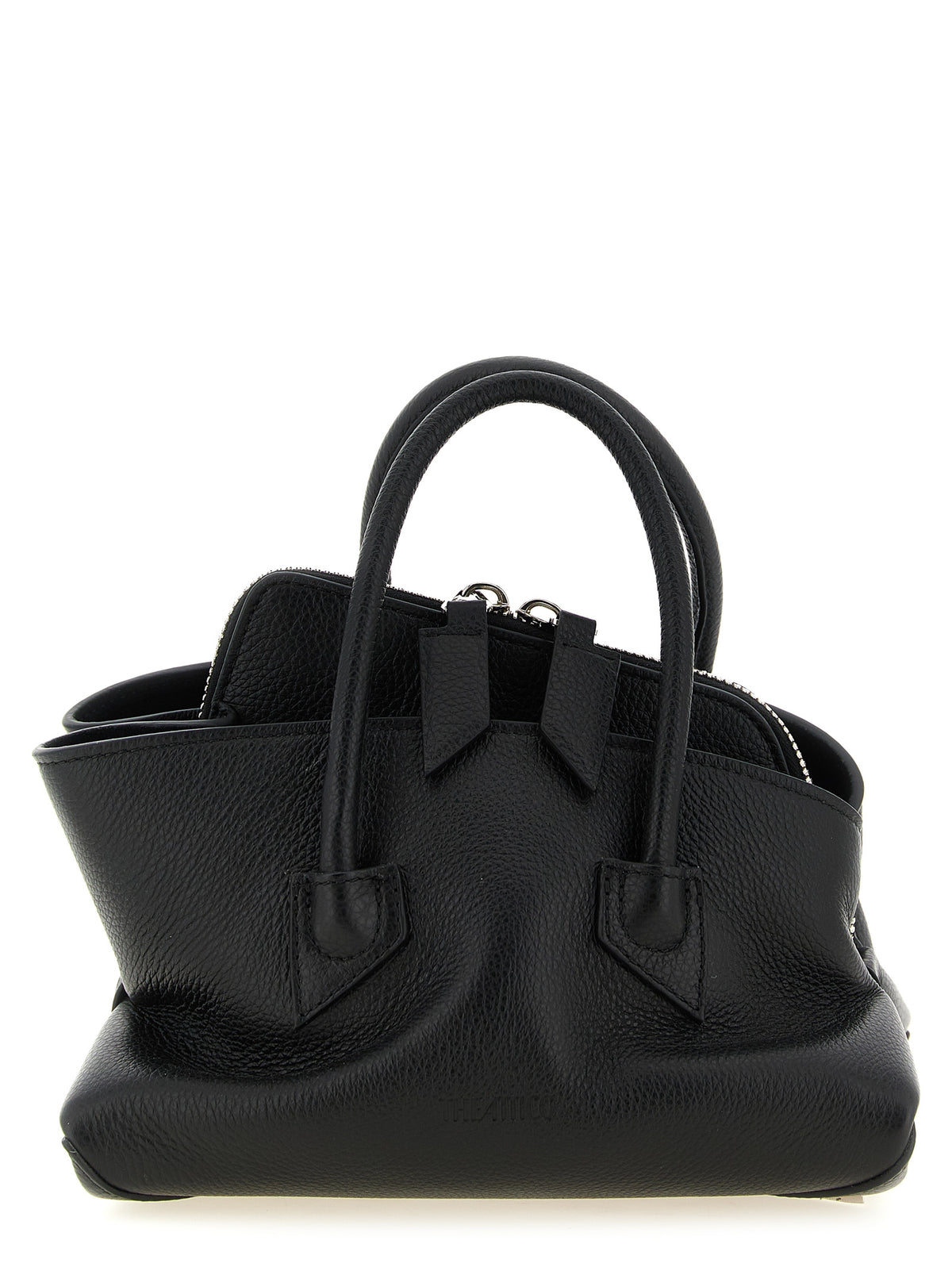 The Attico La Passeggiata Mini Top Handle Bag in textured black grained calf leather.