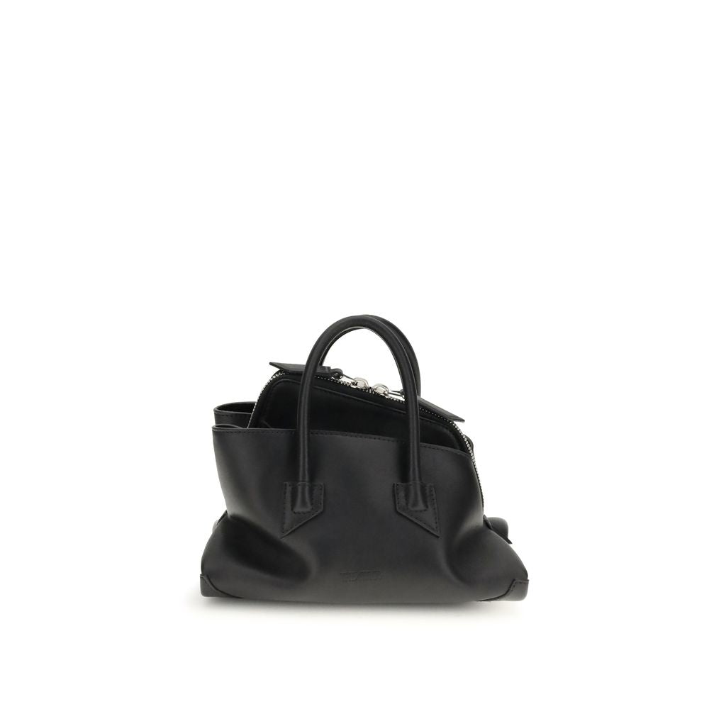 The Attico La Passeggiata Mini Top Handle Bag in smooth black calf leather.