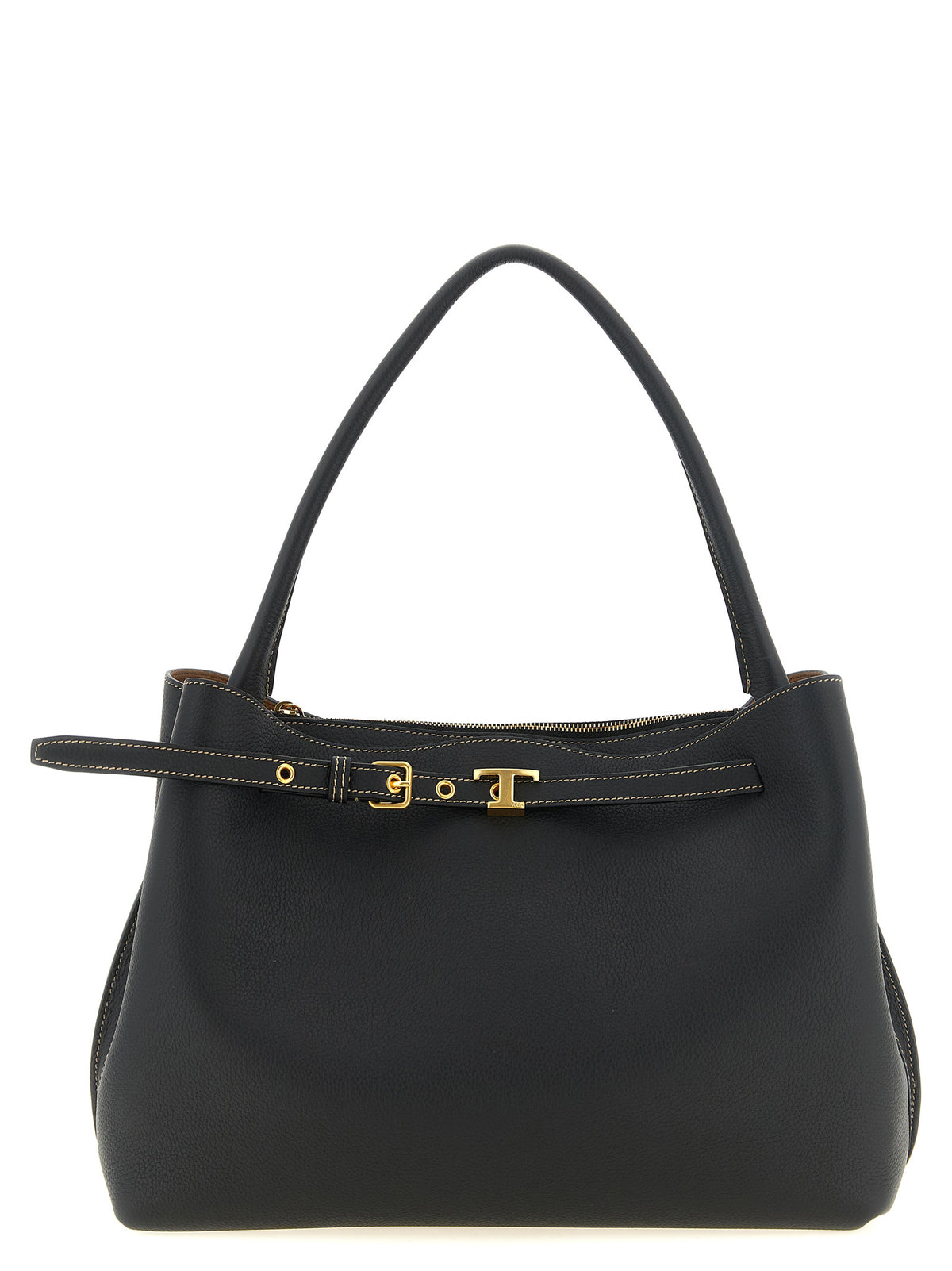 Tod's T Signature Small Handbag in soft black calfskin leather with gold-tone hardware at The Exclusive Line Singapore.