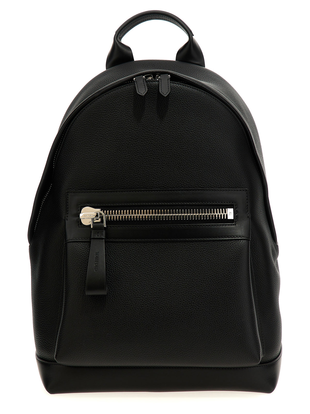 Tom Ford Buckley backpack in black grained calfskin leather with palladium galvanized brass hardware.