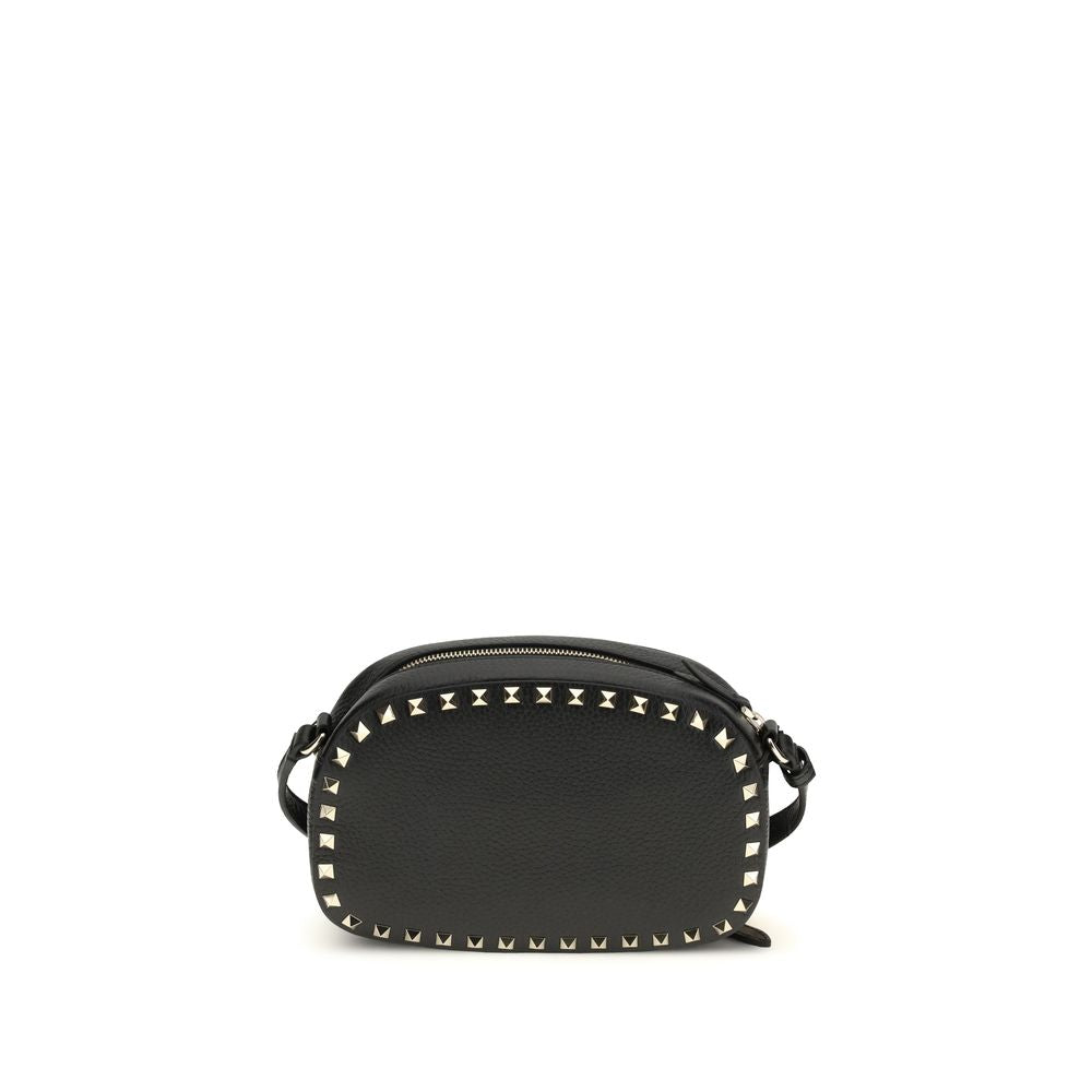 Valentino Garavani Rockstud Mini Crossbody Bag in Black Grained Leather with Platinum Studs - The Exclusive Line Singapore