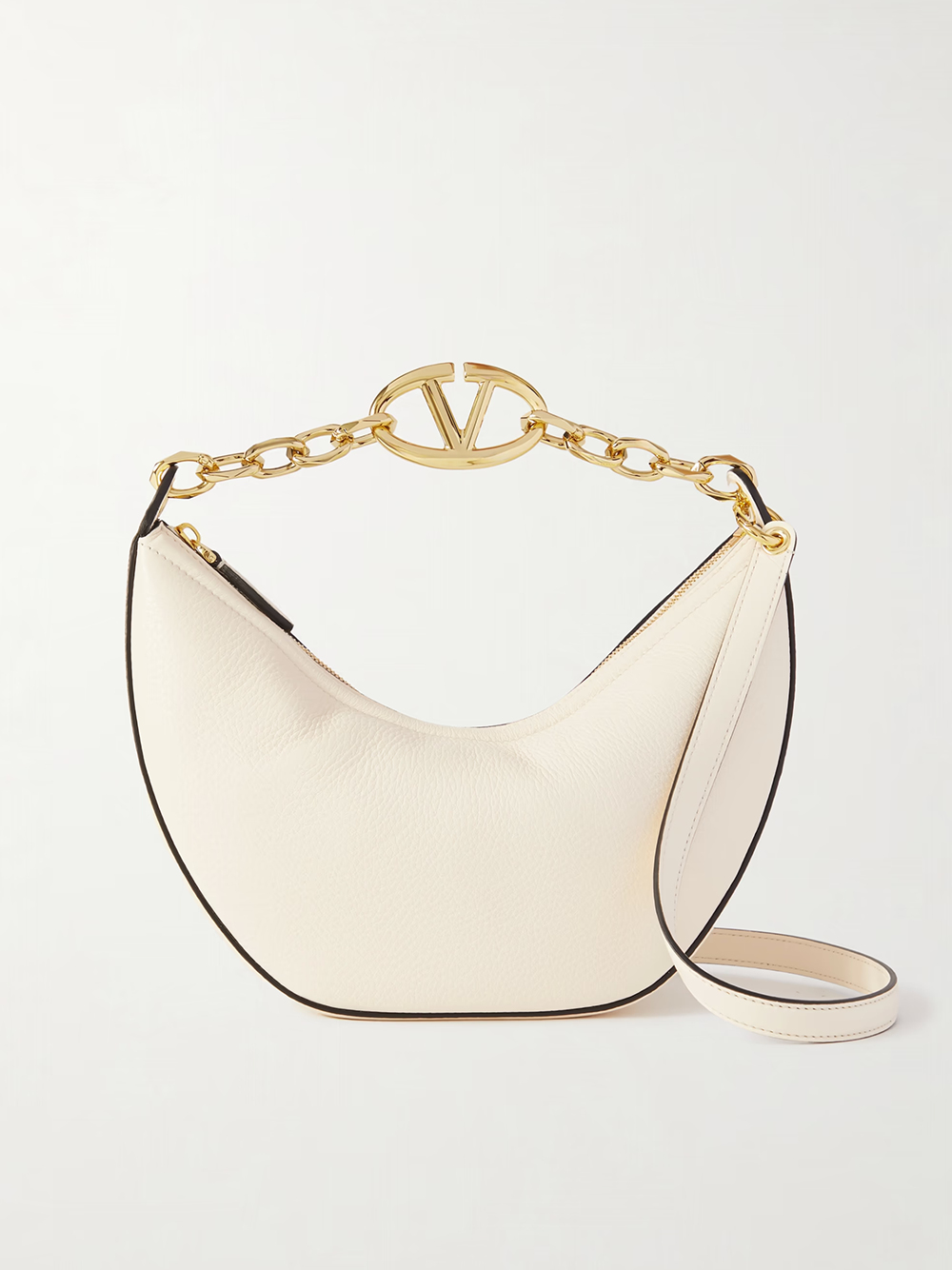 Valentino Garavani Vain Shoulder Bag Small in Shiny Ivory from The Exclusive Line Singapore.