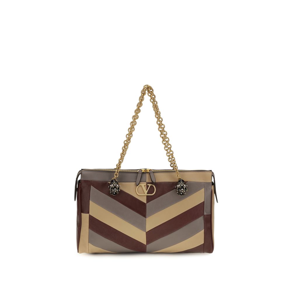 Valentino Garavani Panthea medium shoulder bag in multicolor chevron nappa leather with Swarovski feline heads.