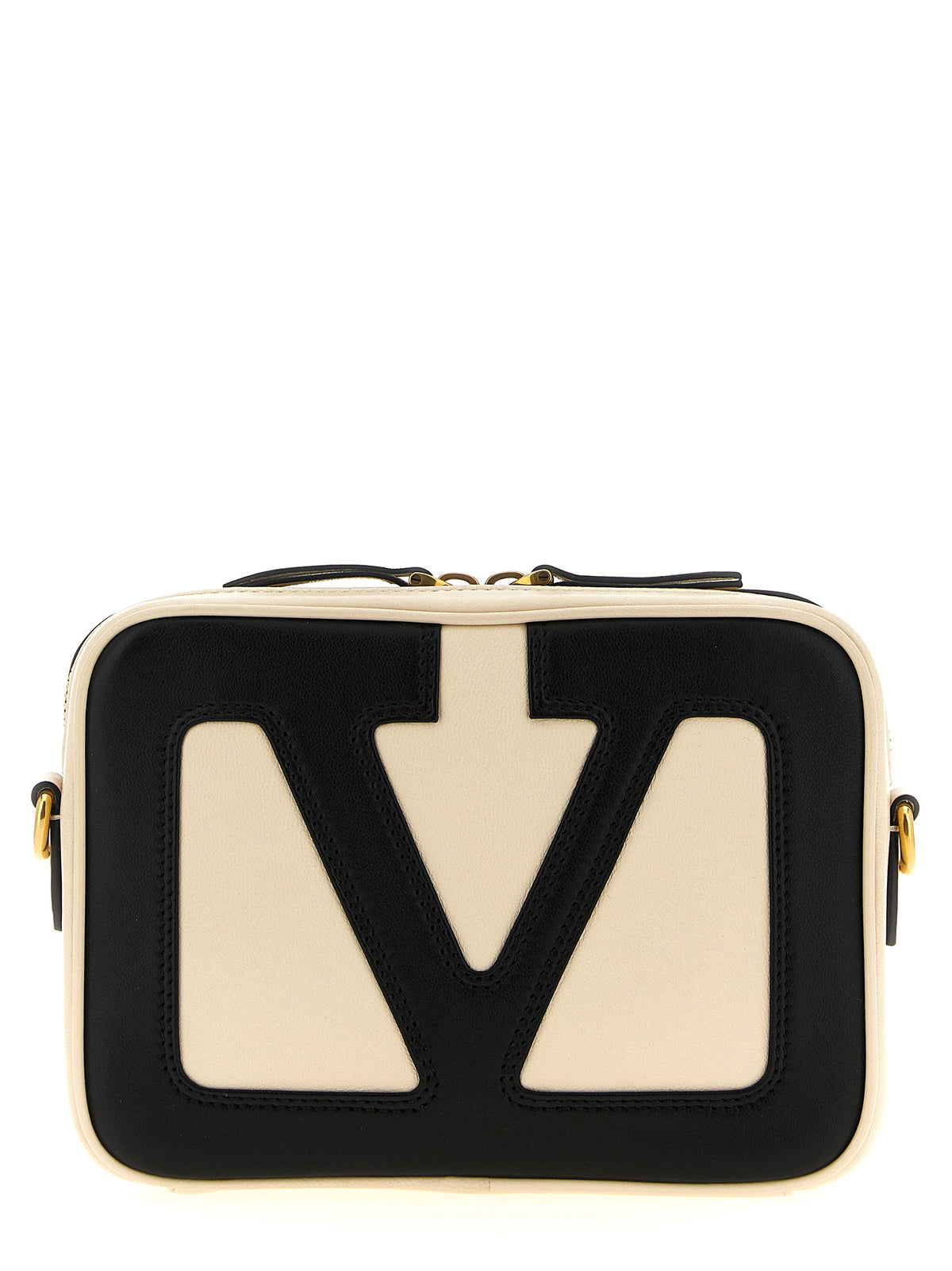 Valentino Garavani Viva Superstar crossbody bag in butter and black nappa leather with maxi VLogo and gold hardware.